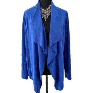 JULES & LEOPOLD Jacket Vibrant Blue Faux Suede Waterfall Open Front Contemporary